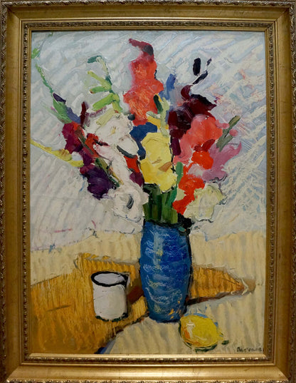 Oil painting Flowers by Platonov Anatoly Georgievich in blue vase