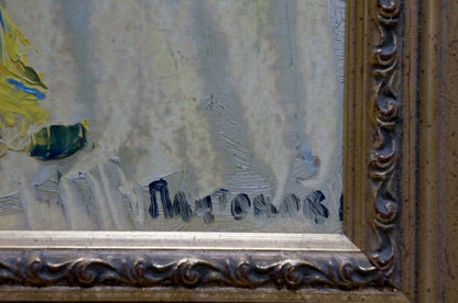 Antique gold ornate frame with scrollwork on Platonov Flowers oil painting