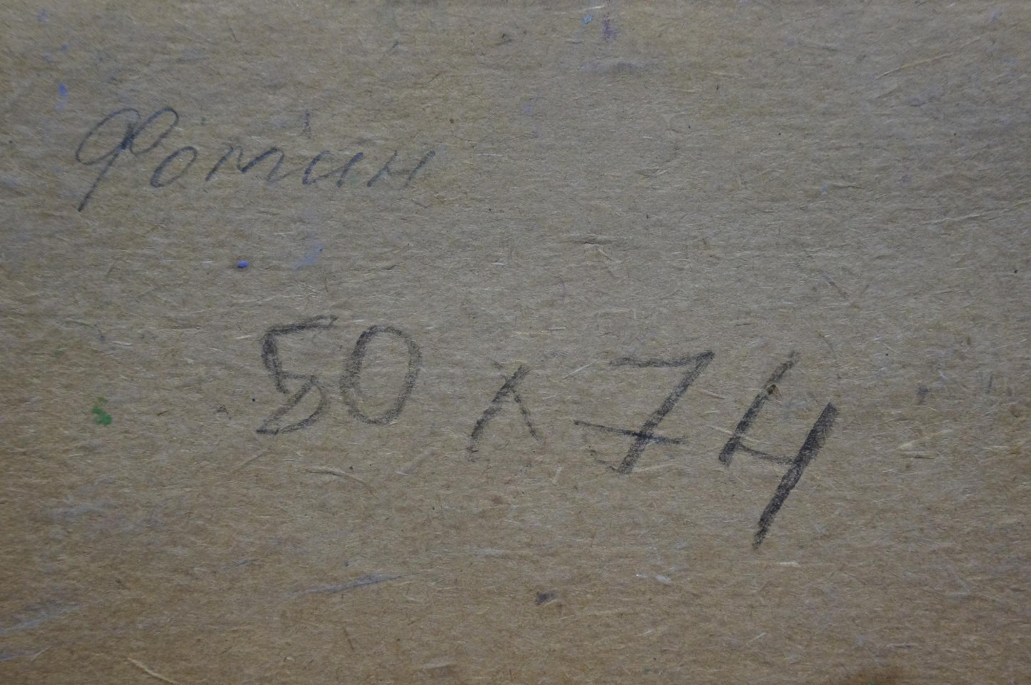 Handwritten inscription on back of Anatoly Fomin oil painting Flower glade in forest