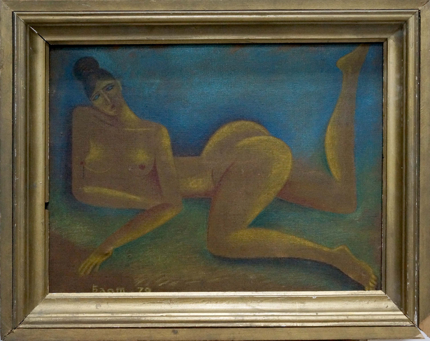 Framed abstract female figure oil painting by Victor Sergeevich Bart, barn 70 signature