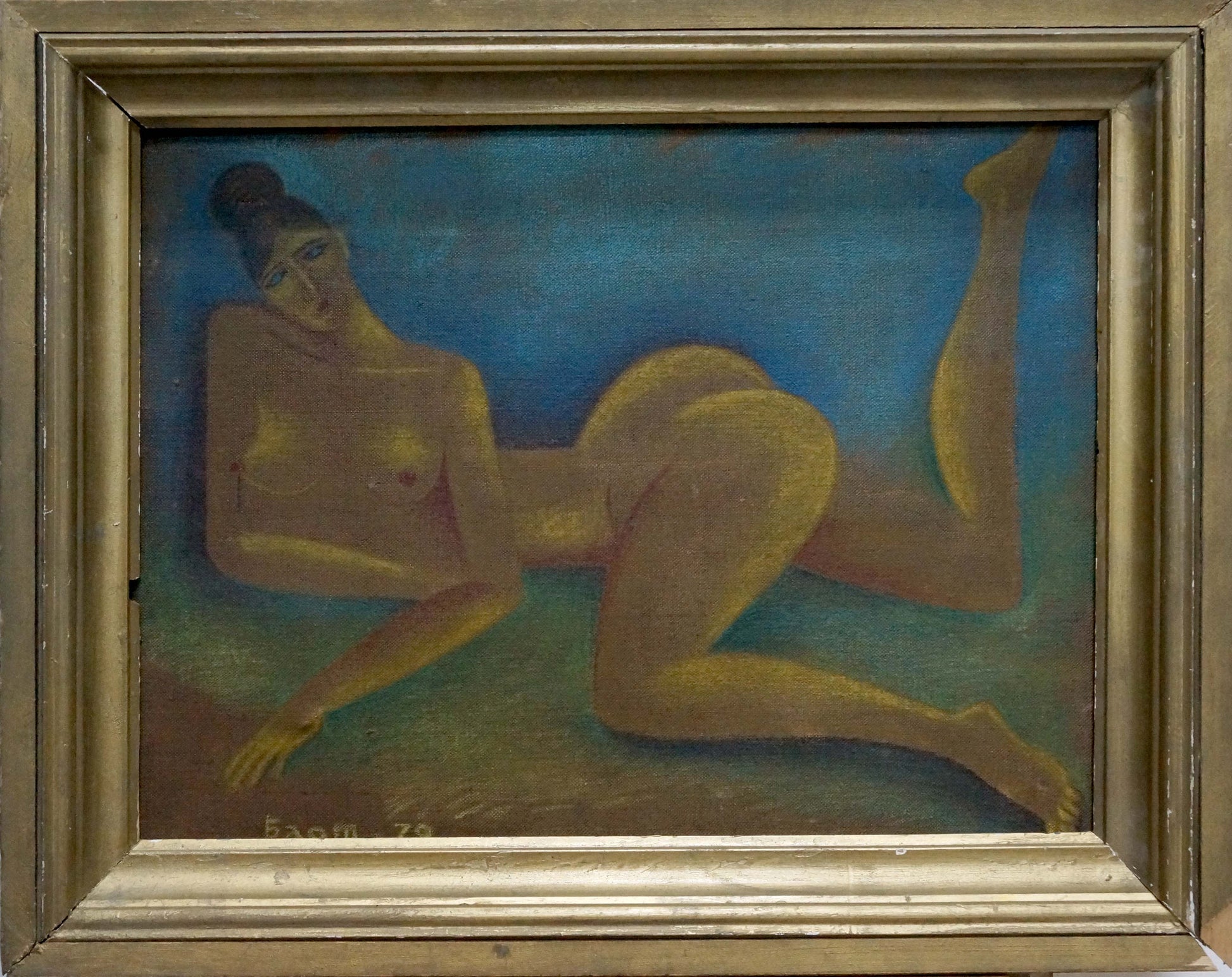 Framed abstract female figure oil painting by Victor Sergeevich Bart, barn 70 signature