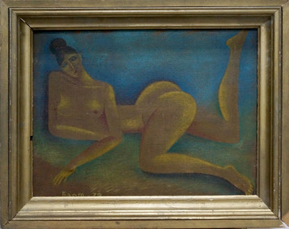 Framed abstract female figure oil painting by Victor Sergeevich Bart, barn 70 signature