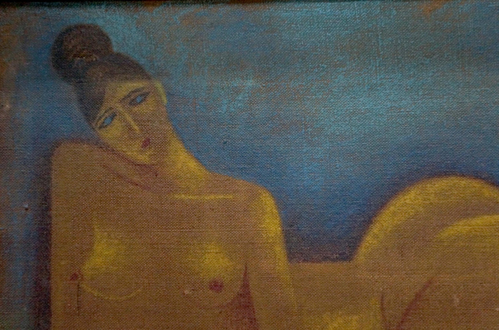 Oil painting Undraped girl Victor Sergeevich Bart female figure in bun