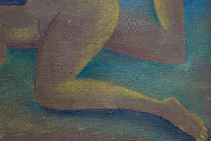 Oil painting Undraped girl by Victor Sergeevich Bart, abstracted legs in earthy tones