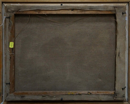 Back of framed Oil painting Undraped girl by Victor Sergeevich Bart with staples