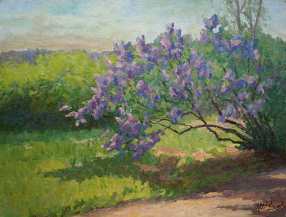 Oil painting of vibrant purple lilac blooms by Fedorov Nikolay Alekseevich