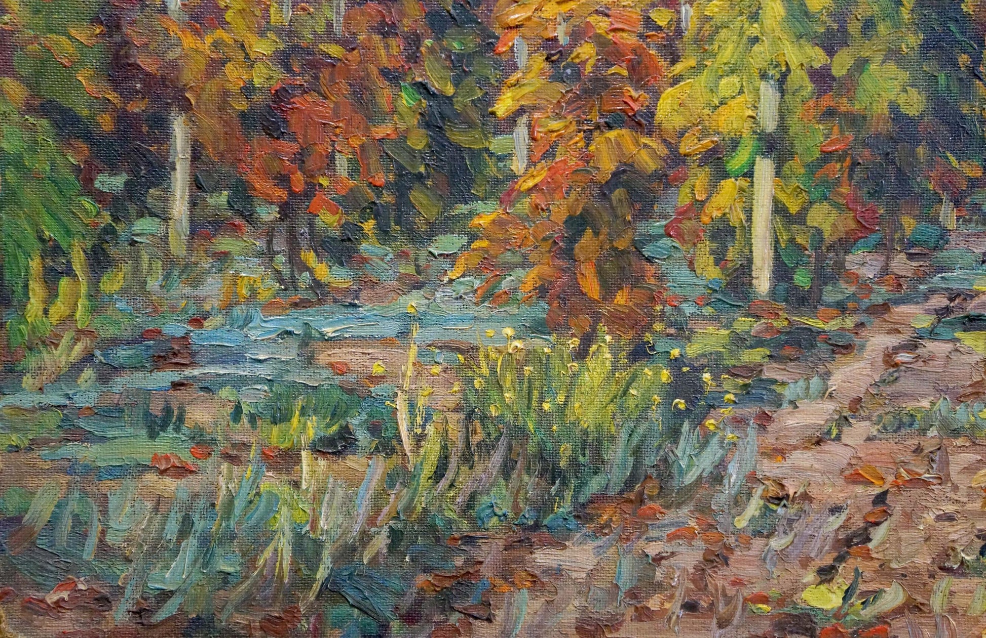 Autumnal vineyards in Petr Kolomoitsev oil painting with textured brushstrokes
