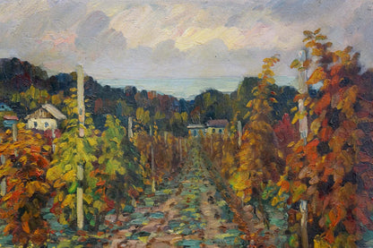 Autumn vineyards in village painting by Petr Kolomoitsev