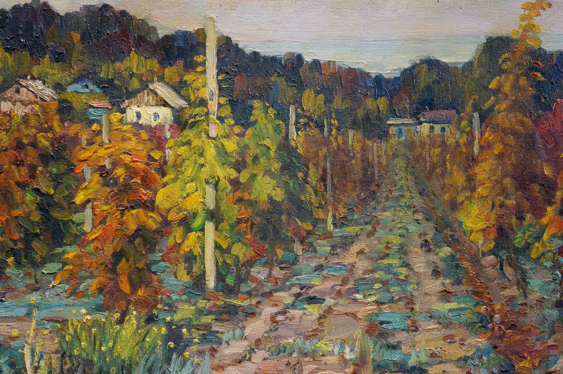 Impressionistic autumn vineyard landscape by Petr Kolomoitsev