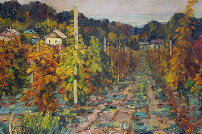 Impressionistic autumn vineyard landscape by Petr Kolomoitsev