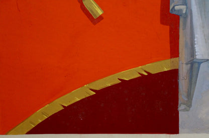 Back of Painting Portrait of Lenin with curved gold-trimmed red textured surface
