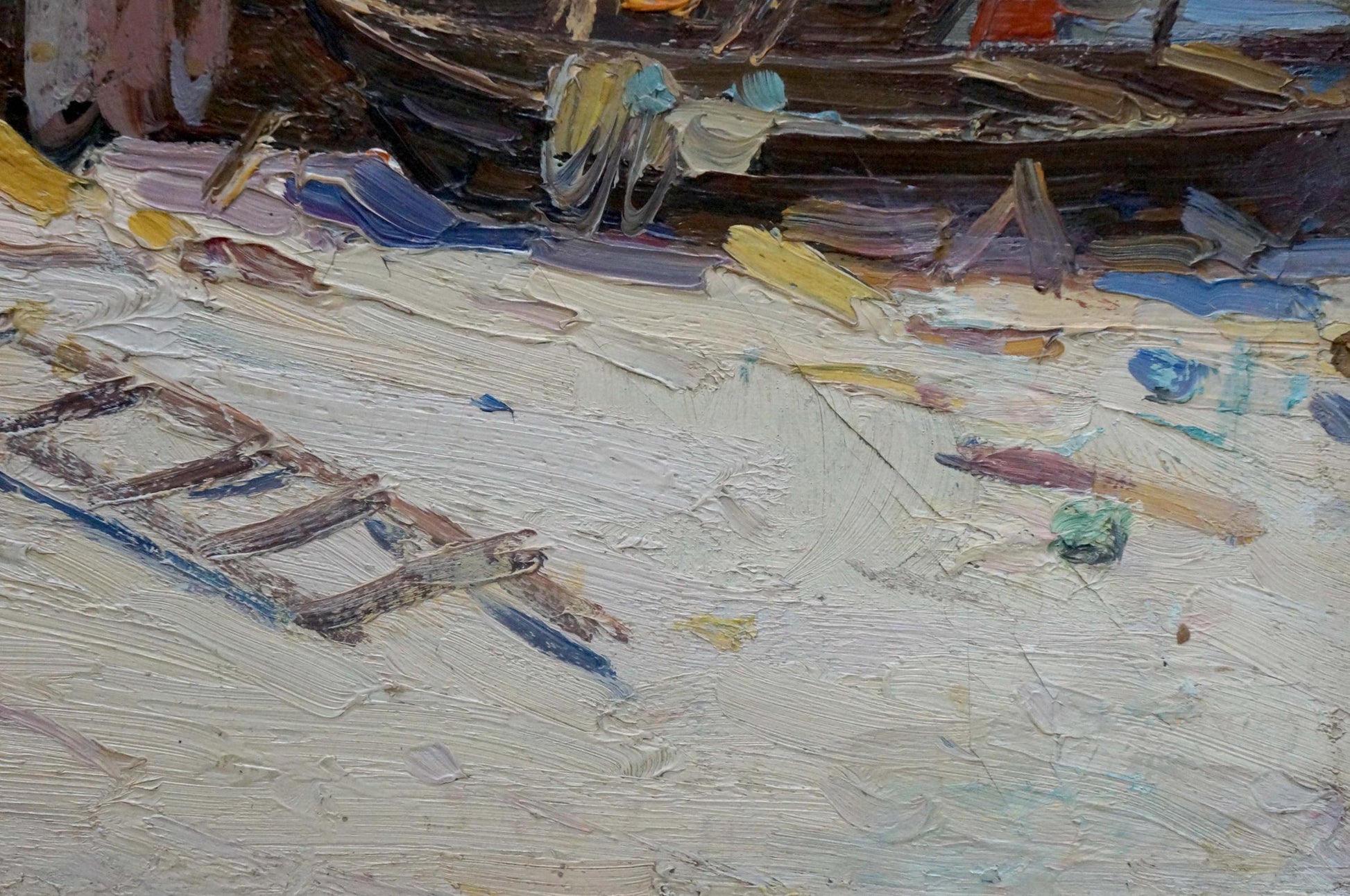 Oil painting Broken Trough by Yarovoy Stepan Kalinovich, textured ladder on sand