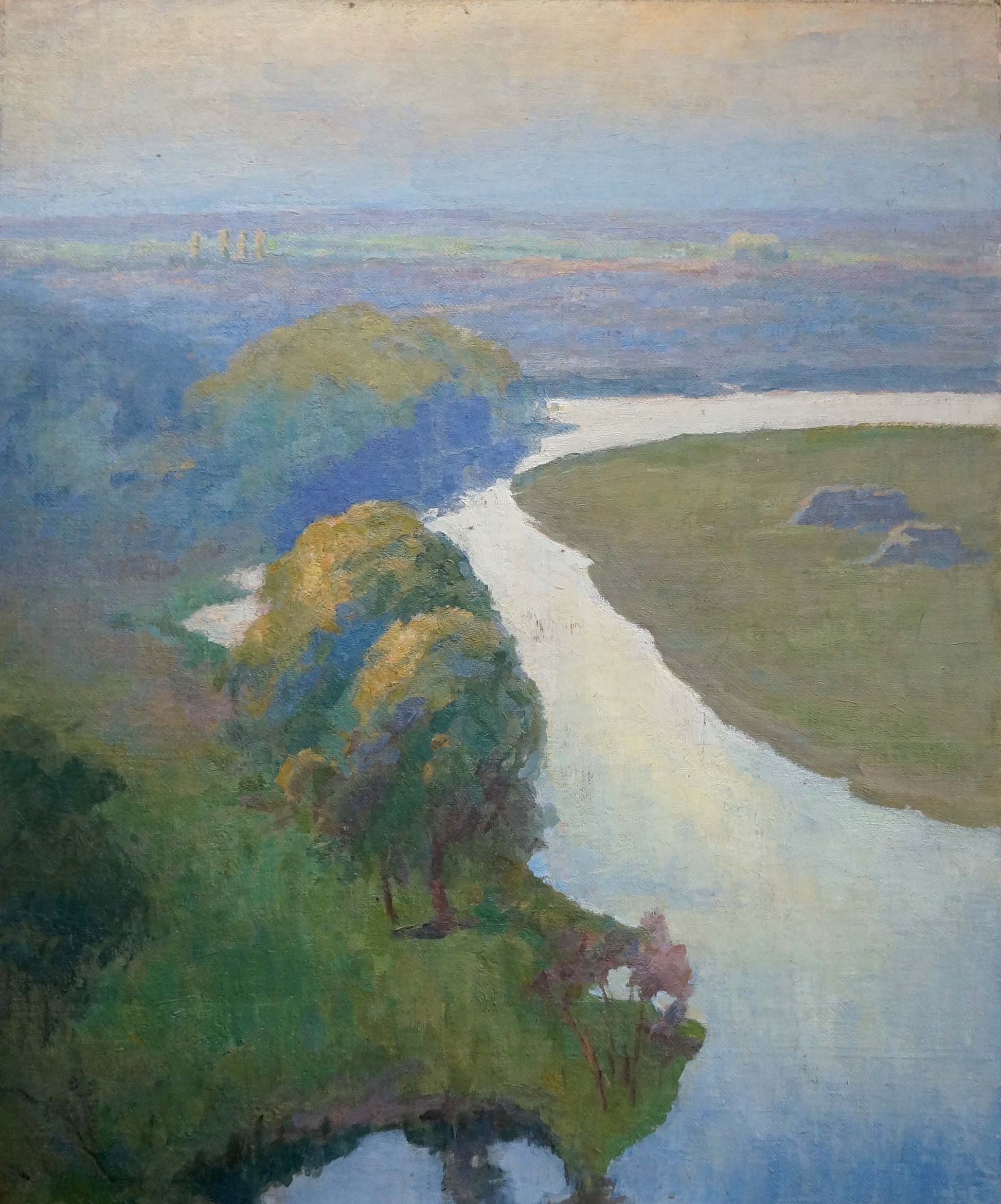 Serene impressionistic oil painting of winding river by Fedorov Nikolay Alekseevich
