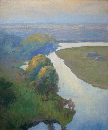 Serene impressionistic oil painting of winding river by Fedorov Nikolay Alekseevich