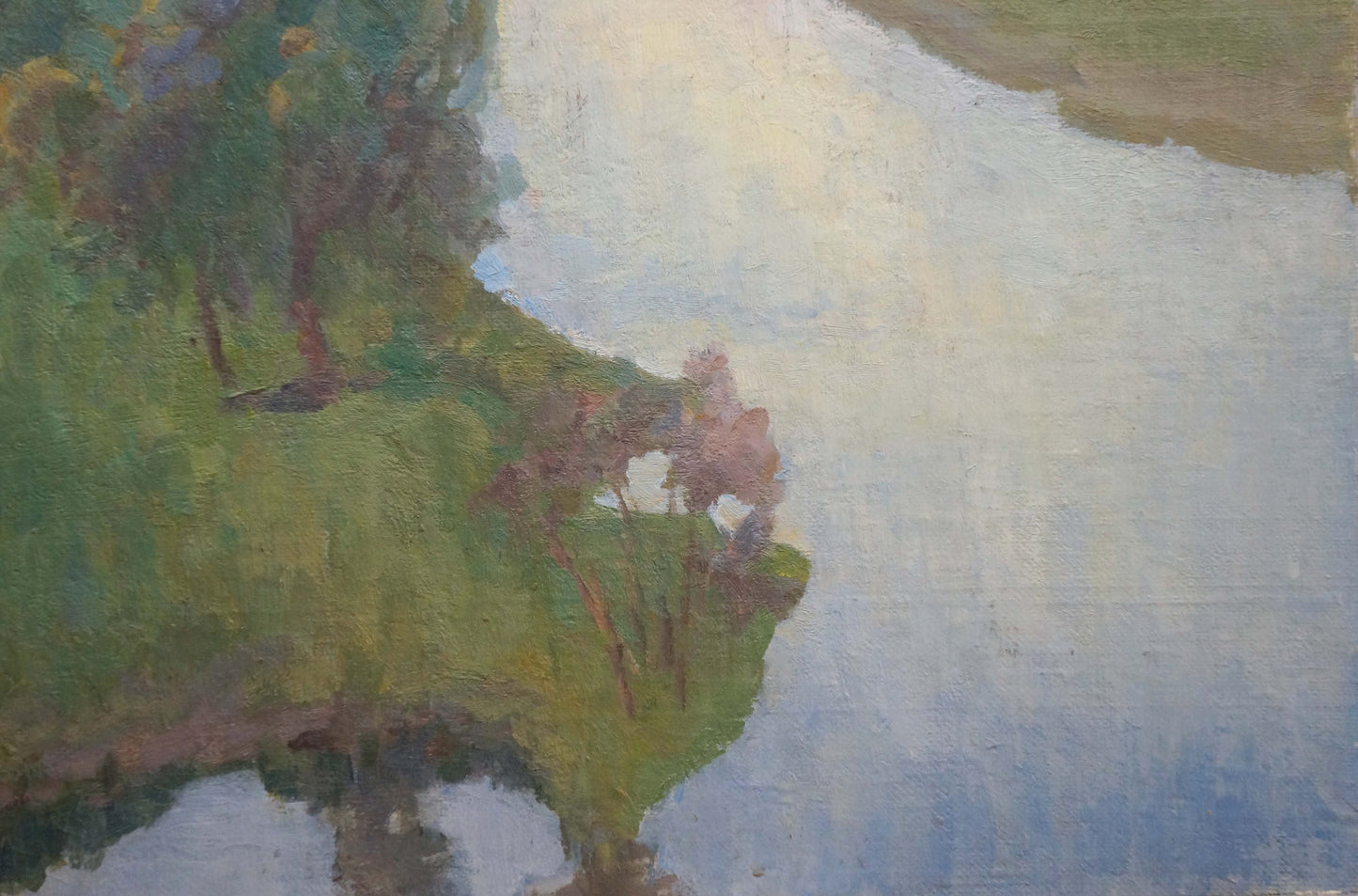 Oil painting The river flows by Fedorov Nikolay Alekseevich, tranquil riverbank
