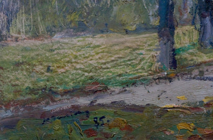Textured impressionist oil painting of autumn forest landscape by Gantman Moses Faybovich
