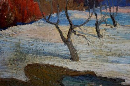 Oil painting Winter Tkachenko M.S. with bare trees on snowy ground