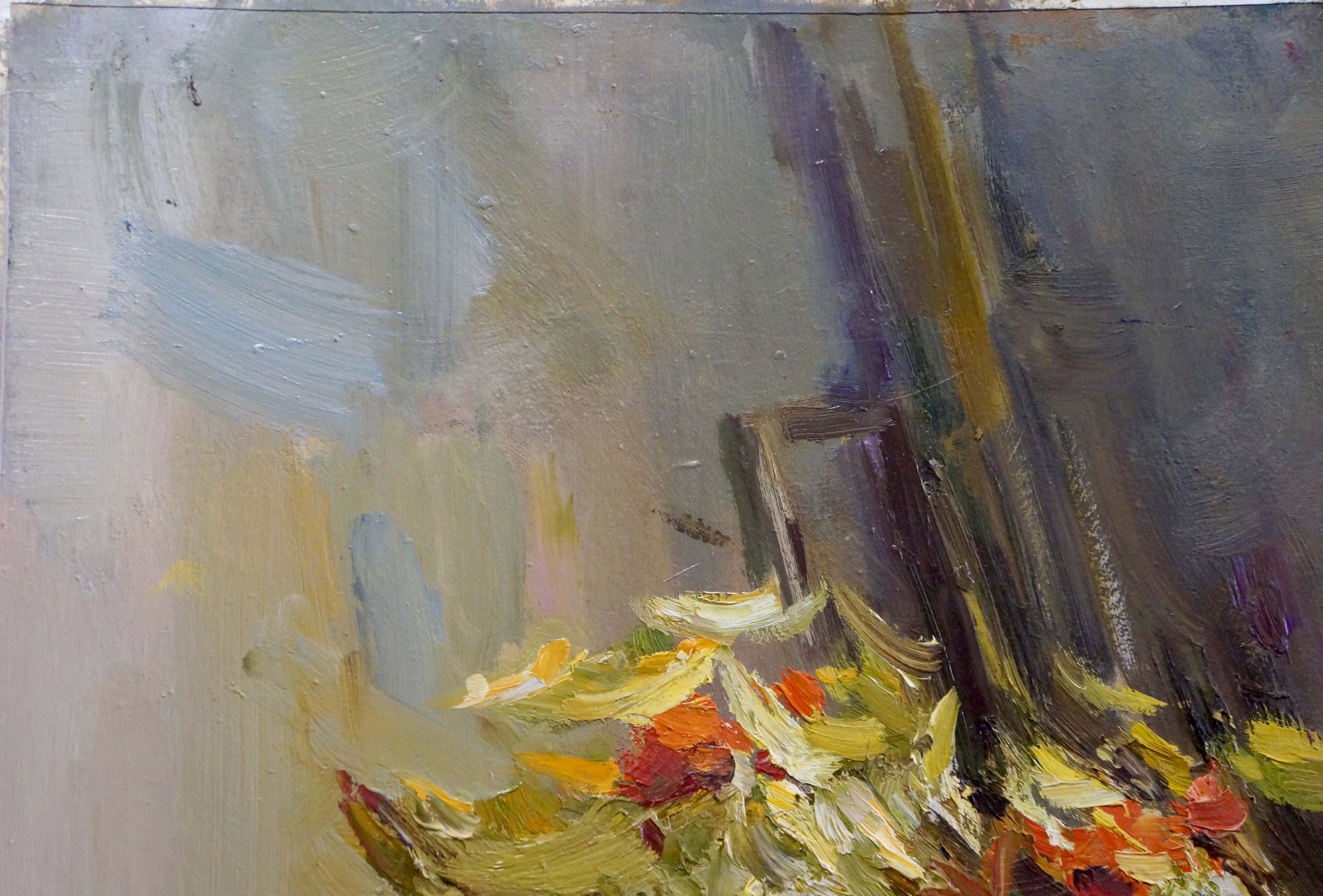 Vibrant impressionistic oil painting of yellow orange flowers by Dmitriev Alexander Vladimirovich