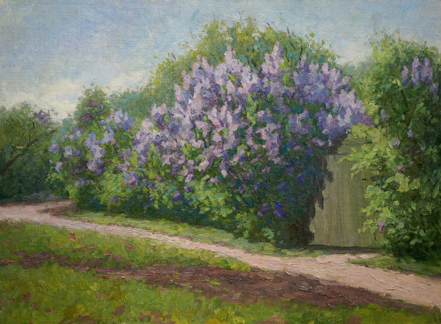 Oil painting of lush purple lilac blooms by Fedorov Nikolay Alekseevich