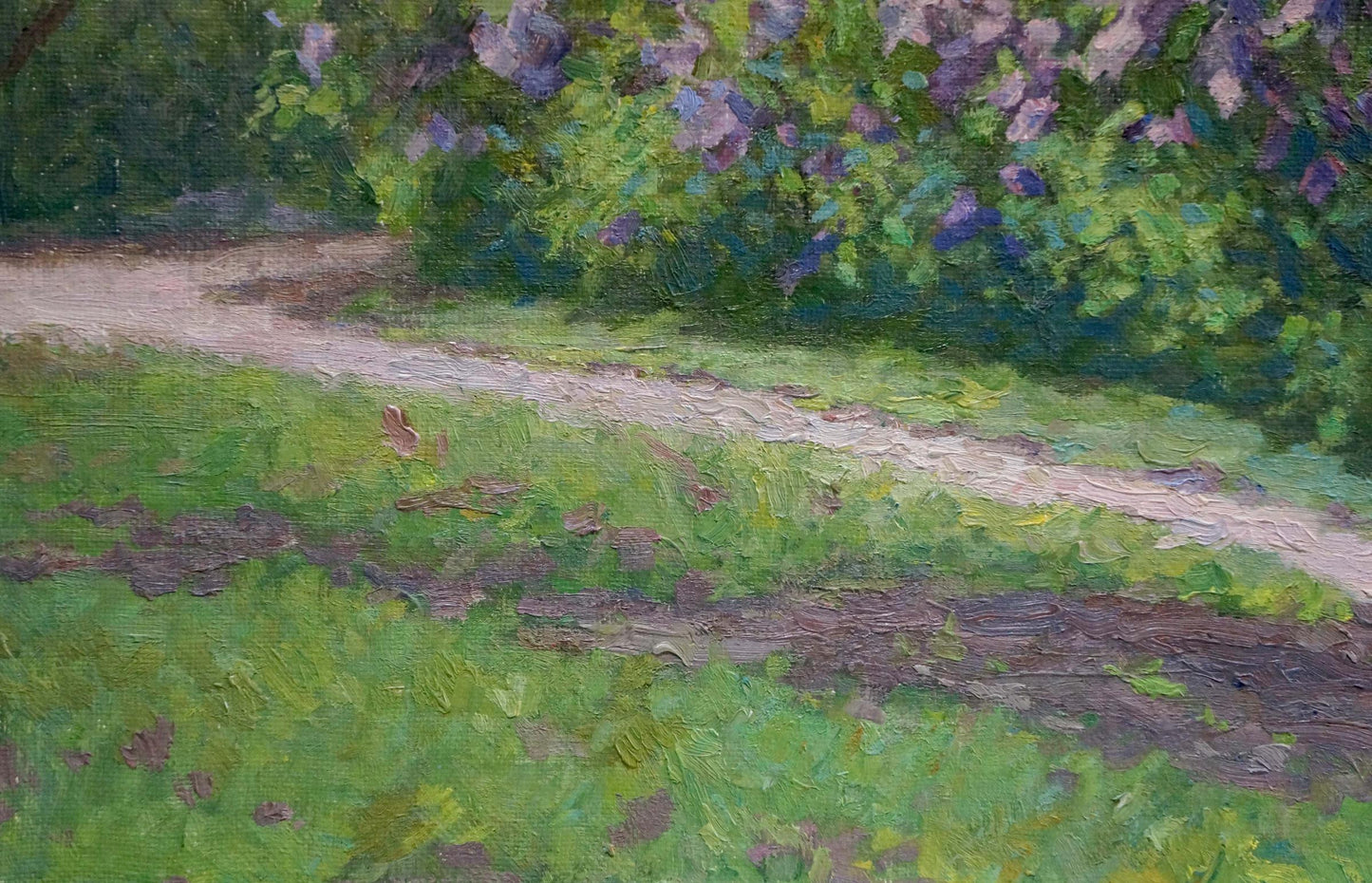 Oil painting of lilac blooms by the yard by Fedorov Nikolay Alekseevich