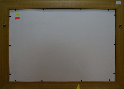 Oil painting of tennis players on light brown wooden-framed whiteboard