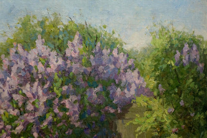 Oil painting of lush purple lilac blooms by Fedorov Nikolay Alekseevich
