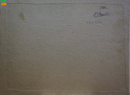 Back of oil painting Lilac blooms by Fedorov Nikolay Alekseevich, weathered beige paper