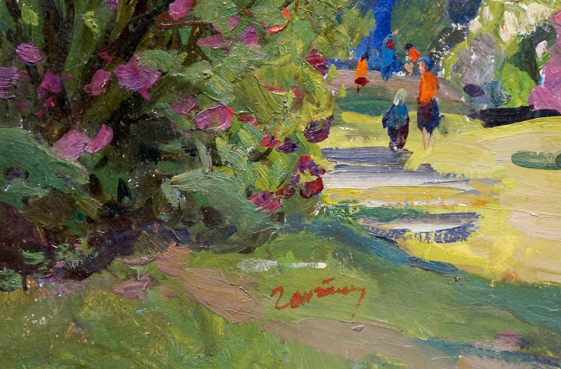 Vibrant impressionist oil painting by Gantman Moisey Faibovich, lush green foliage