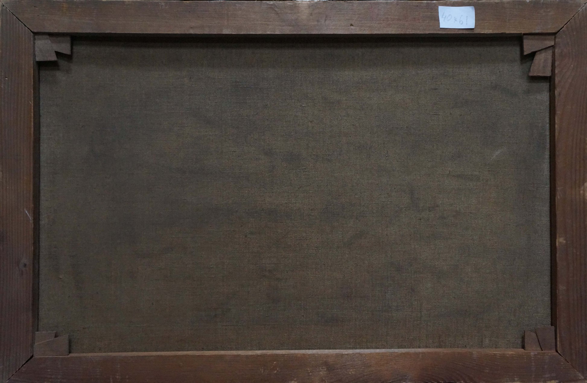 Back of wooden-framed oil painting Forest and long road by unknown artist