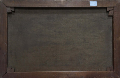 Back of wooden-framed oil painting Forest and long road by unknown artist