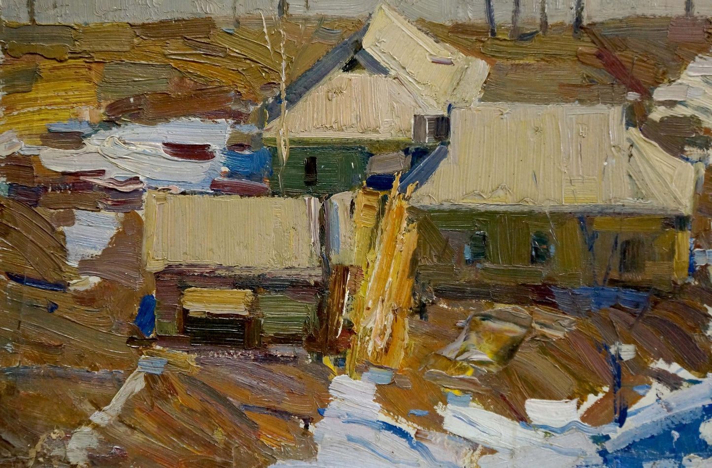 Oil painting of rustic village landscape by Lomykin Konstantin Matveevich