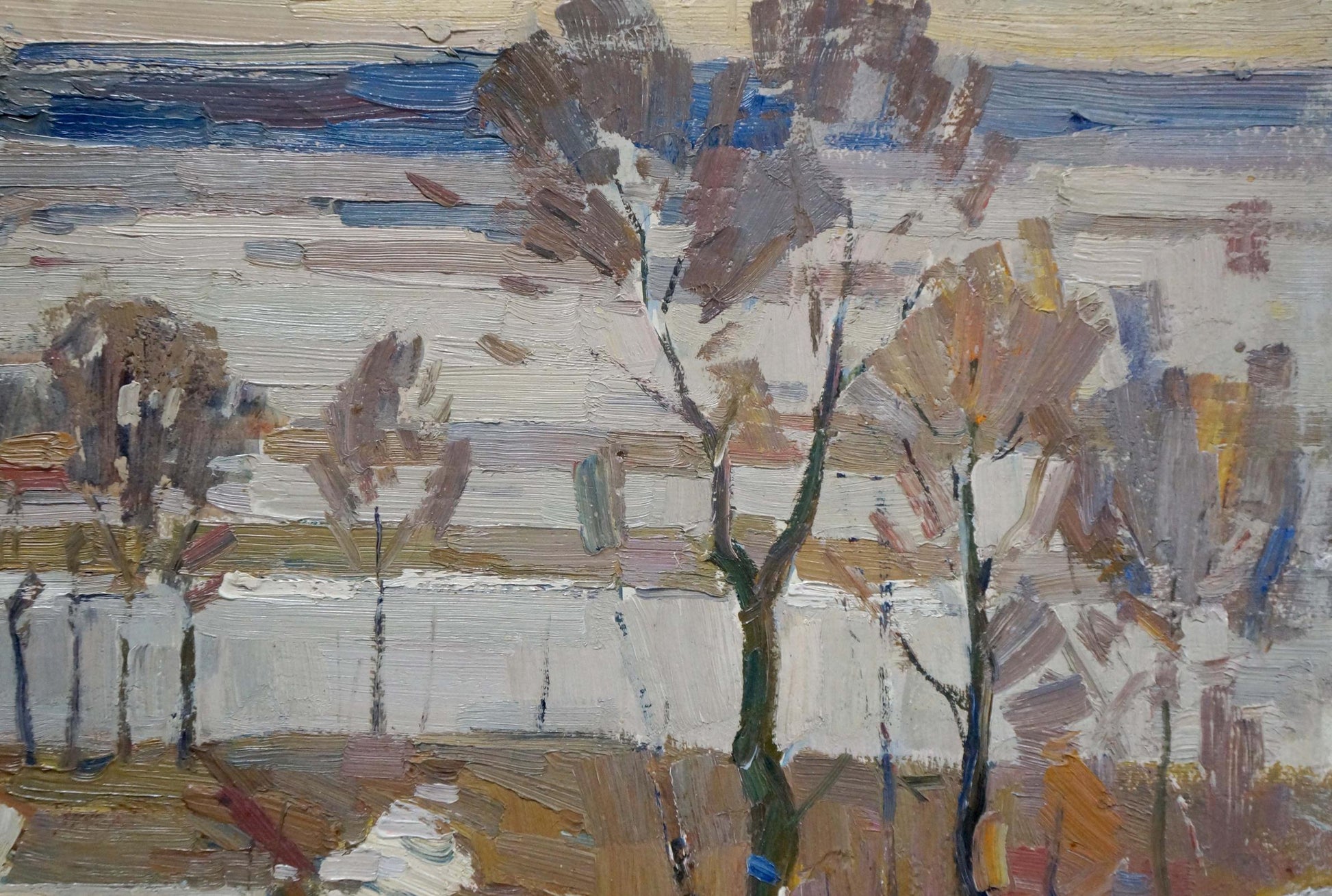 Textured impressionist winter landscape oil painting by Lomykin Konstantin Matveevich