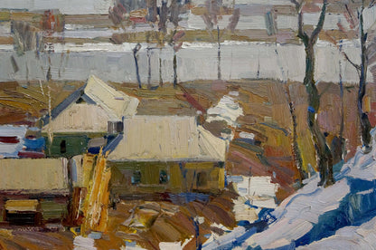 Winter village oil painting by Lomykin Konstantin Matveevich