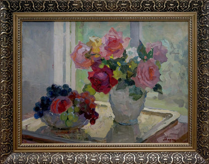 Oil painting by Merkuryev Alexey Efimovich: roses and grapes
