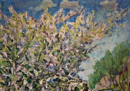 Vibrant impressionist oil painting of blossoming tree by Kisel Ivan Gordeevich