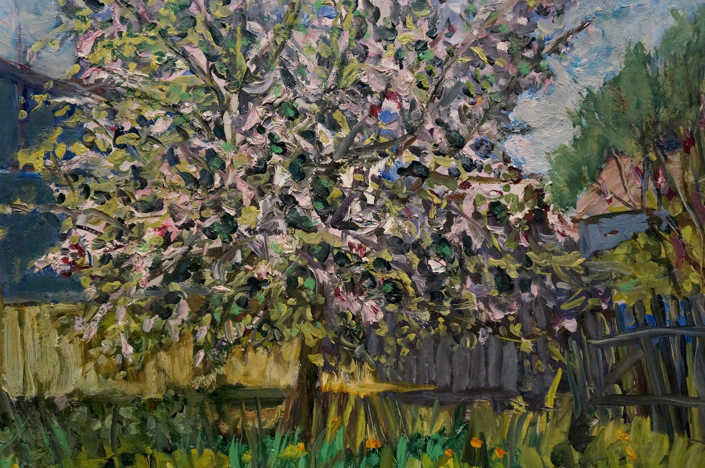 Vibrant impressionistic oil painting of blossoming tree by Kisel Ivan Gordeevich