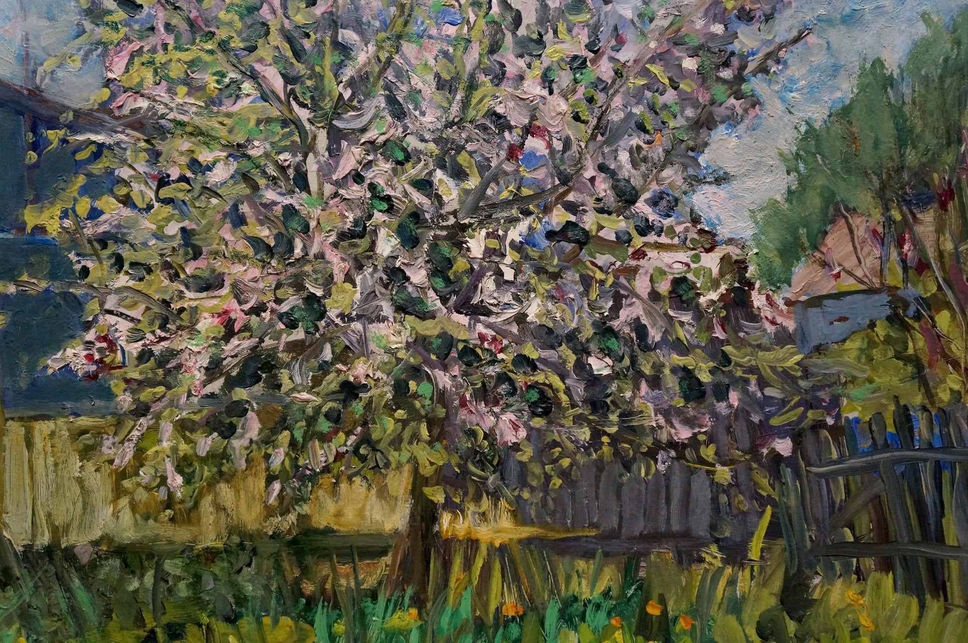 Vibrant impressionistic oil painting of blossoming tree by Kisel Ivan Gordeevich