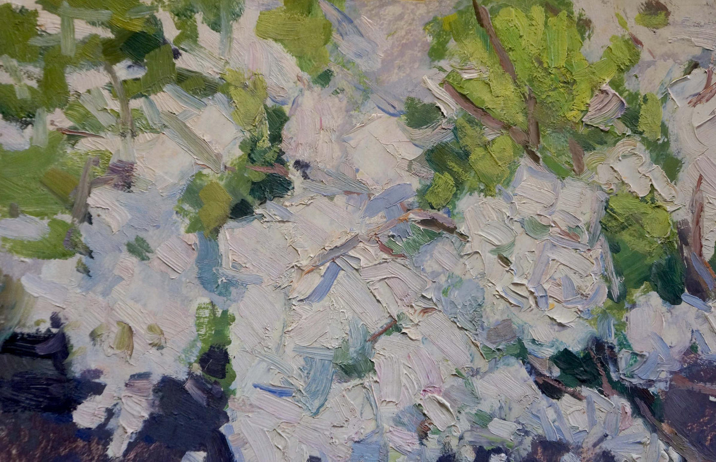 Oil painting of apple tree blossoms by Trypilsky in impressionist style