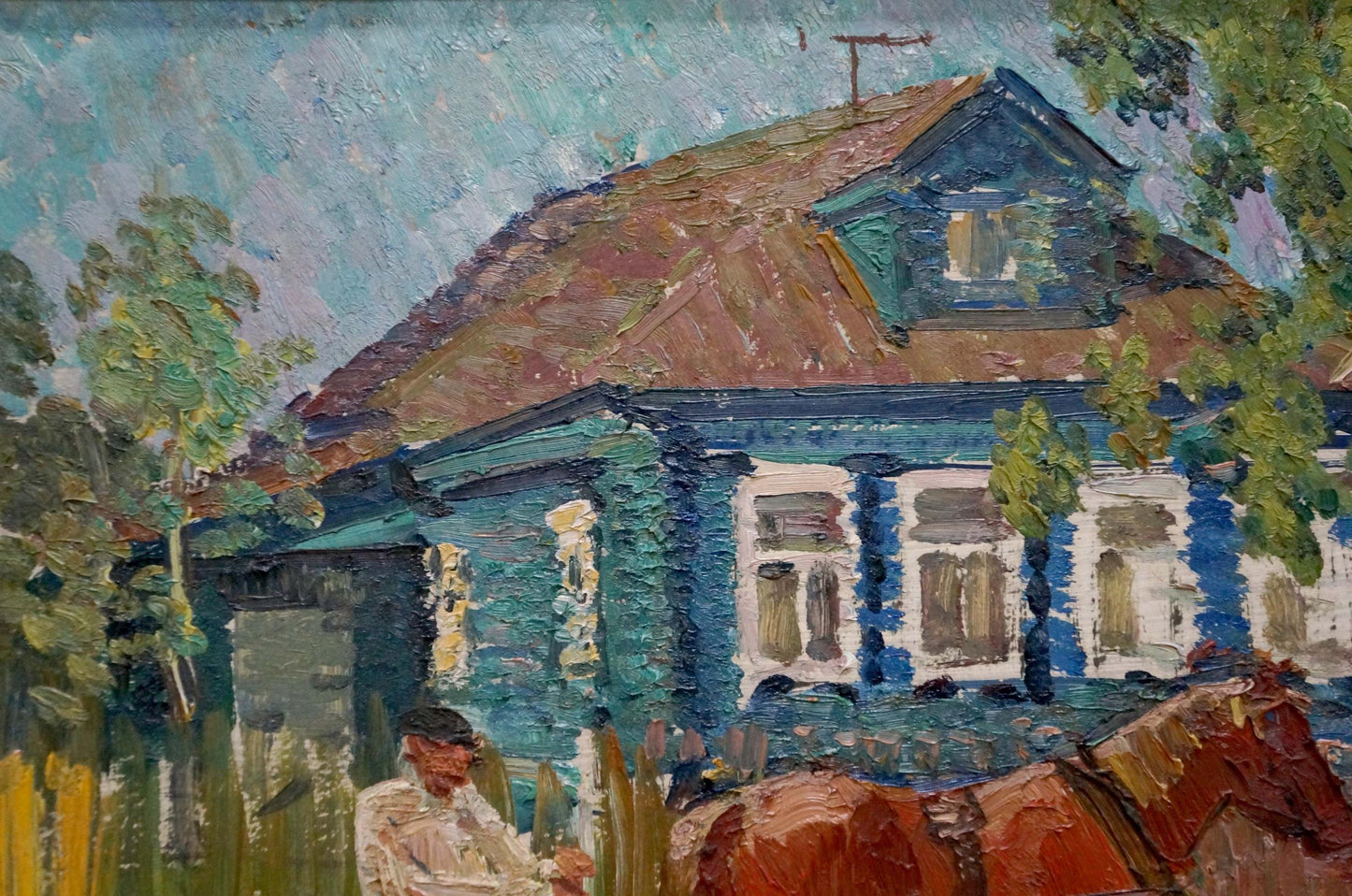 Oil painting of rustic village street house by Baumeister Oleg Viktorovich