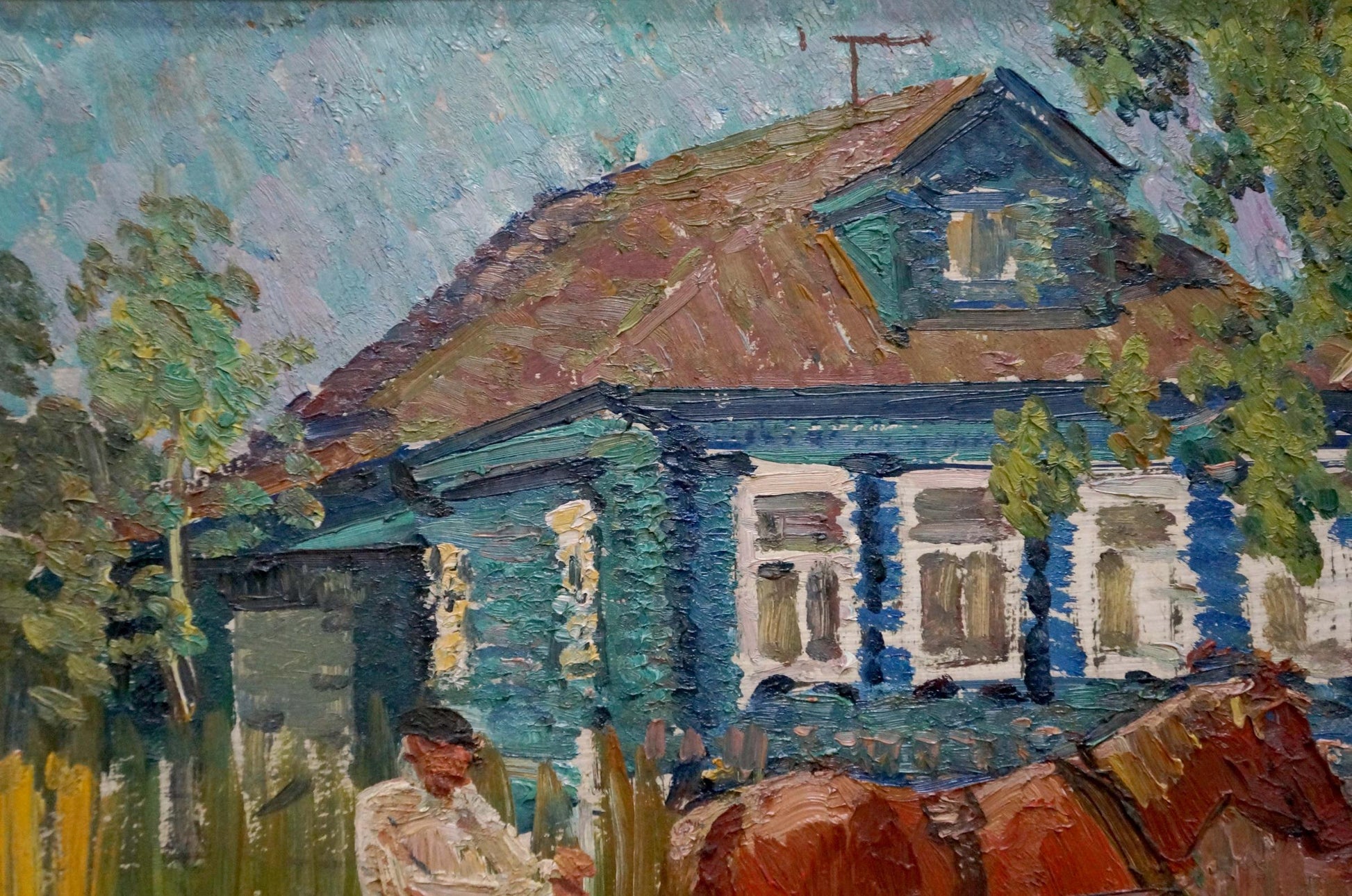Oil painting of rustic village street house by Baumeister Oleg Viktorovich