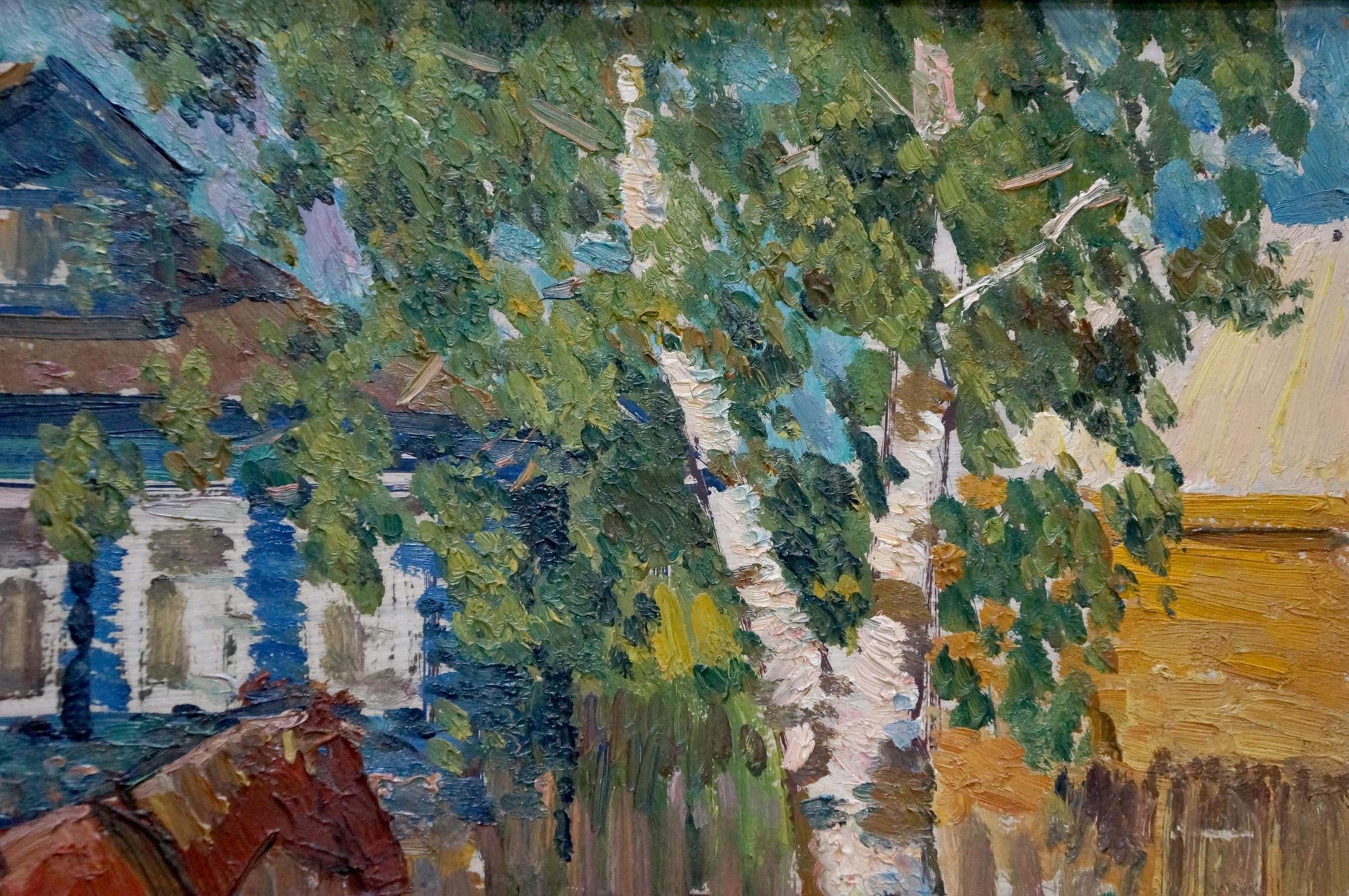 Vibrant impressionist oil painting of village street by Baumeister Oleg Viktorovich