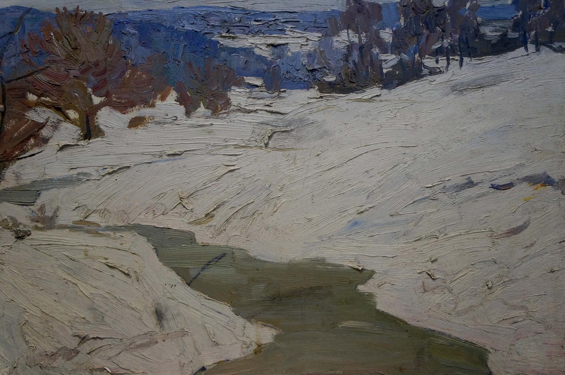 Textured impressionist snowy landscape oil painting by Chizhonkov Alexander Timofeevich
