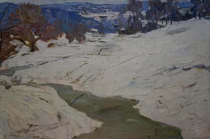 Textured impressionist snowy landscape oil painting by Chizhonkov Alexander Timofeevich