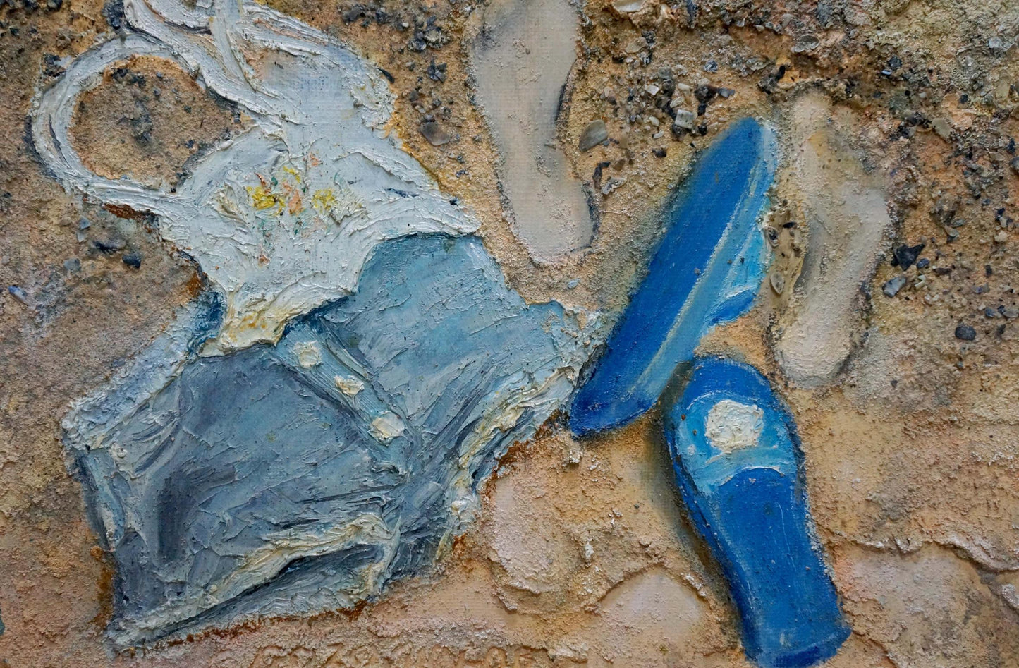 Blue shoeprints in earthy ground from Bogolyubov S. Bather oil painting