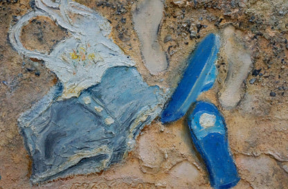 Blue shoeprints in earthy ground from Bogolyubov S. Bather oil painting