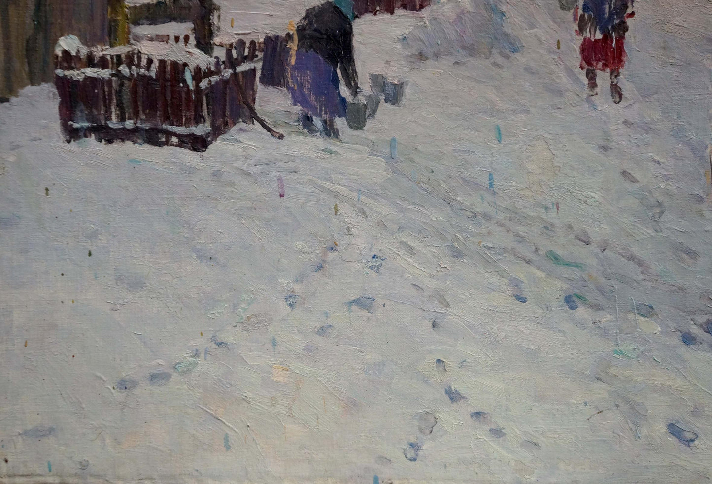 Snow-covered wooden fence in Kurennoy Andrey Nikiforovich oil painting