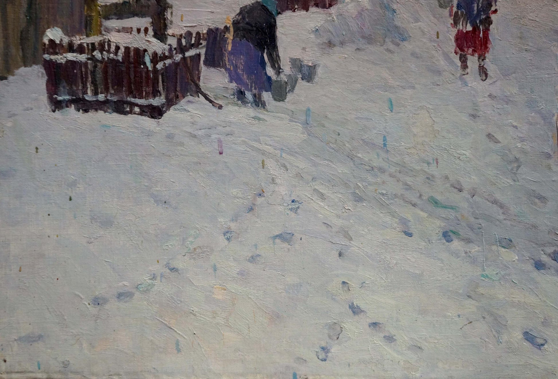 Snow-covered wooden fence in Kurennoy Andrey Nikiforovich oil painting