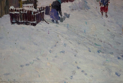Snow-covered wooden fence in Kurennoy Andrey Nikiforovich oil painting