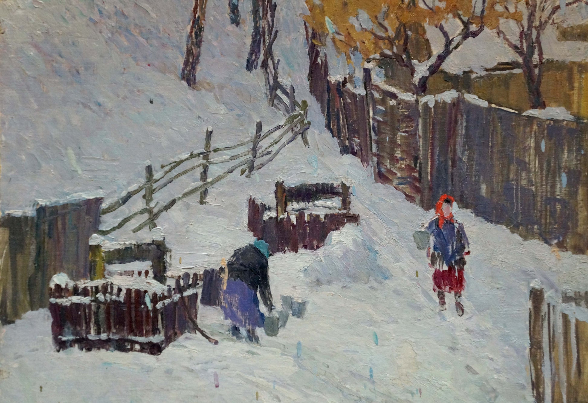 Snowy rural oil painting At the Well by Kurennoy Andrey Nikiforovich