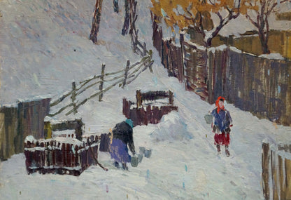 Snowy rural oil painting At the Well by Kurennoy Andrey Nikiforovich